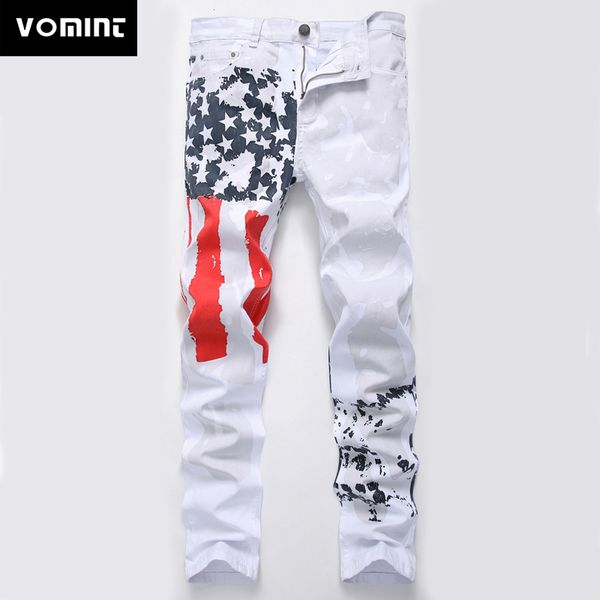 

vomint new stars and stripes printed jeans for men plus size 40 42 44 stretch denim jeans men pants straight slim jean homme, Blue