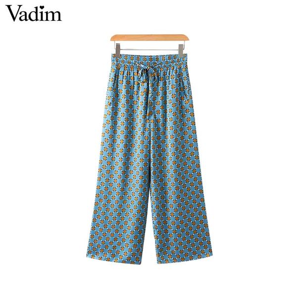 

vadim women vintage dot print wide leg pants pockets drawstring tie elastic waist ladies streetwear casual trousers mujer ka240, Black;white