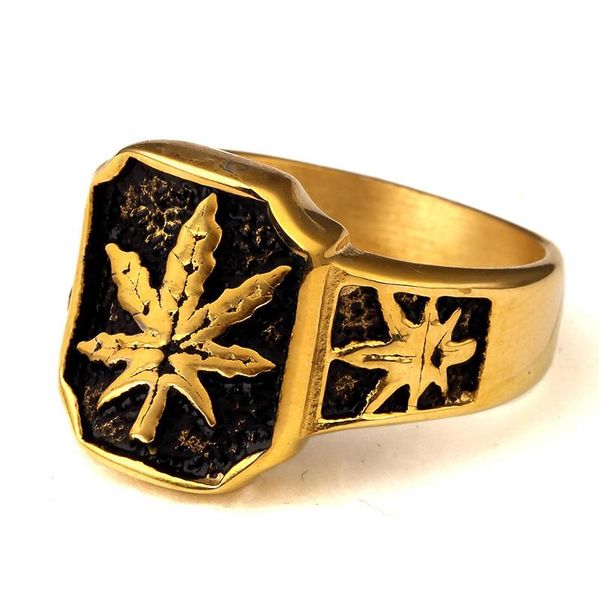 

stainless steel cannabina leaf hip hop rings for mens hipster joyas nightclub singer punk finger jewelry, Golden;silver
