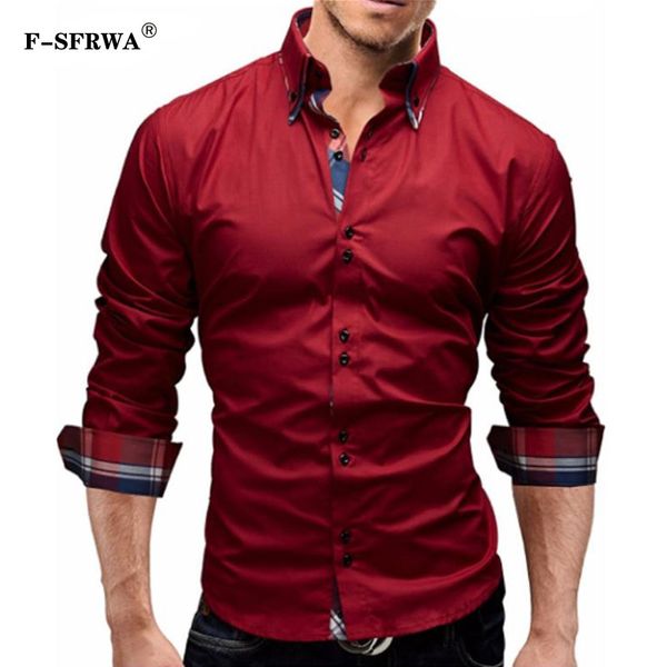 

f-sfrwa men shirt 2019 spring new brand business men's slim fit dress shirt male long sleeves casual camisa masculina xxxl, White;black