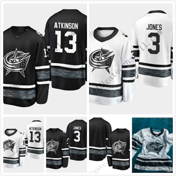 

2019 all tar game 13 cam atkin on 3 eth jone men columbu blue jacket blank white black hockey jer ey all tar patch