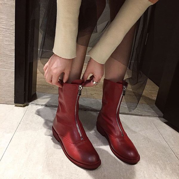 

2020 latest style new arrival punk motorcycle boots handsome front zipper thick-soled black shoes ankle boots woman