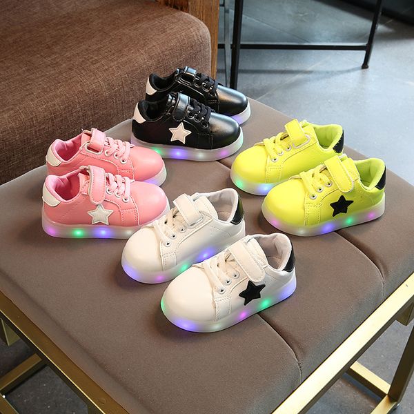 

new 5 stars baby casual sneakers led shoes baby cute excellent fashion girls boys shoes, Black