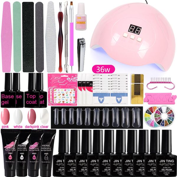

a5 nail set with uv lamp led dryer polygel nail kit soak off quick building gel clear manicure set for art tools