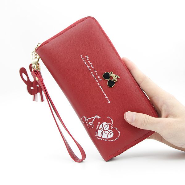 

new fashion women wallet clutch pu leather brand wallet female organizer cell phone clutch bag long coin billetera, Red;black