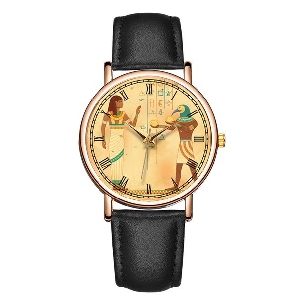 

fashion casual roman ancient egyptian mural dial retro classic luxury dress belt couple quartz watch, Slivery;brown