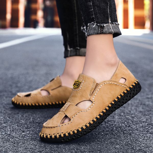 

2020 rome outdoor beach sandals men slip on light men casual shoes male comfort fashion footwear genuine leather sandals size 48, Black