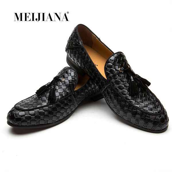 

meijiana fashion oxford braid leather men loafers shoes 2018 spring autumn breathable flats men sapatos masculino ing, Black