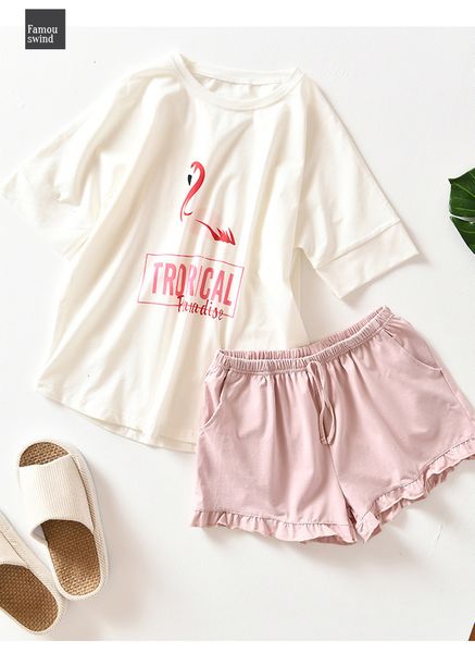 

cotton pajama short shorts sleeved flamingos home suit spot 100% sets summer nightly home recommended womens pijama short clothing, Black;red