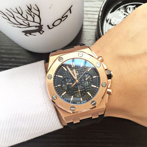 

luxury sport mens watch automatic mechanical royal oak offshore diver wristwatches chronograph designer watches montre de luxe, Slivery;brown