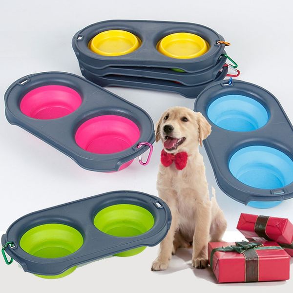 

silicone folding dog bowls expandable cup dish for pet feeder food water feeding portable travel bowl portable bowl with carabiner an1990