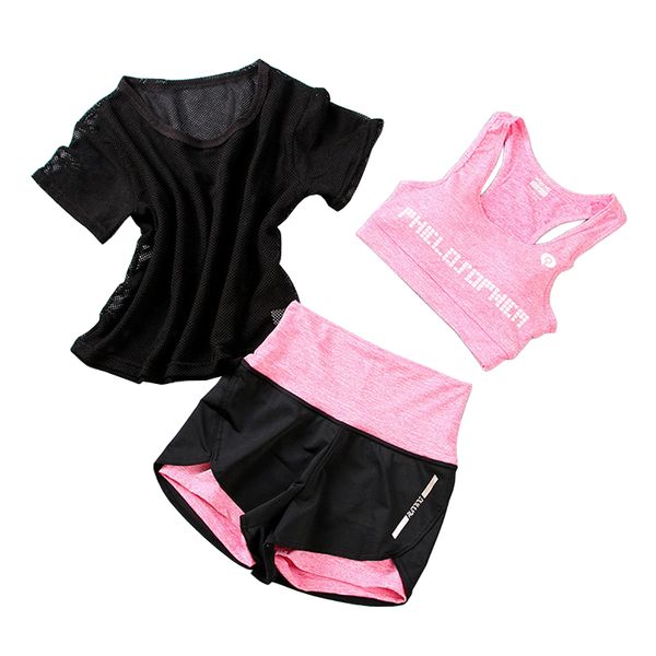 

umlife women yoga suit plus size sport suit three piece set quick dry sport wear yoga bra+sports t-shirt+yoga pants breathable, White;red