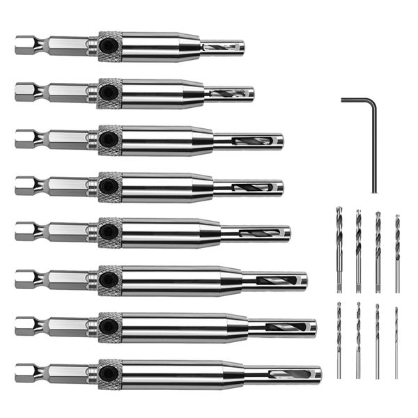 

center drill kit(16 pcs),self-centering hinge tapping drill bit kit for woodworking,adjustable door and window with 1 hex