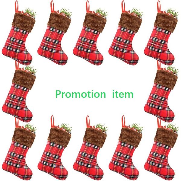 

plaid christmas santa socks gift stocking tree decoration red holiday party gift bag bulk for boy
