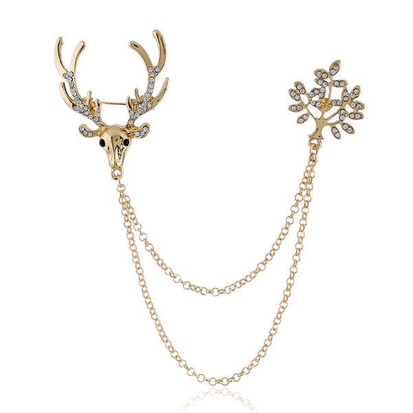 

new euro-american retro diamond-inlaid christmas elk brooch pin antler deer brooch accessories festival gifts, Gray