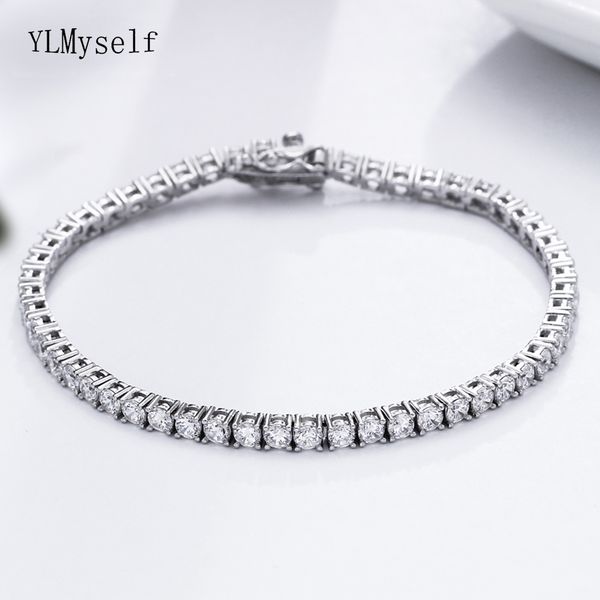 

17.5 cm tennis bracelets elegant 925 silver jewelry pave 3 mm round crystal great jewellery luxury sterling silver bracelet c19021501, Black