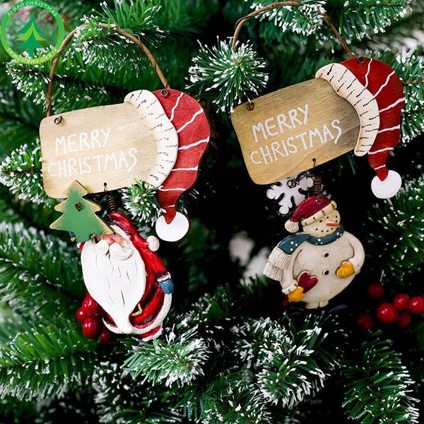 

Christmas Snowman/Deer Wooden Pendant Ornaments Xmas Tree Ornament Wood Craft Party Gifts For Kids