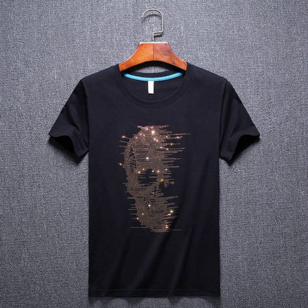 

tshirt 2020 new design diamond half skull demon t-shirt men black and white short-sleeved t-shirt drill shirt, White;black