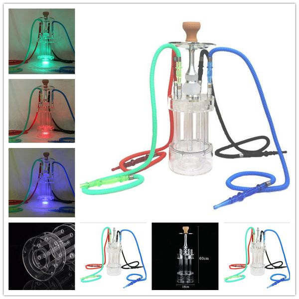 Zylinder Shisha Shisha Bong Pfeife Acryl Set mit LED-Lampe Coole Keramikschale Arab Stem Tools Bohrinsel Silikon 4 Schlauch Wassersäule