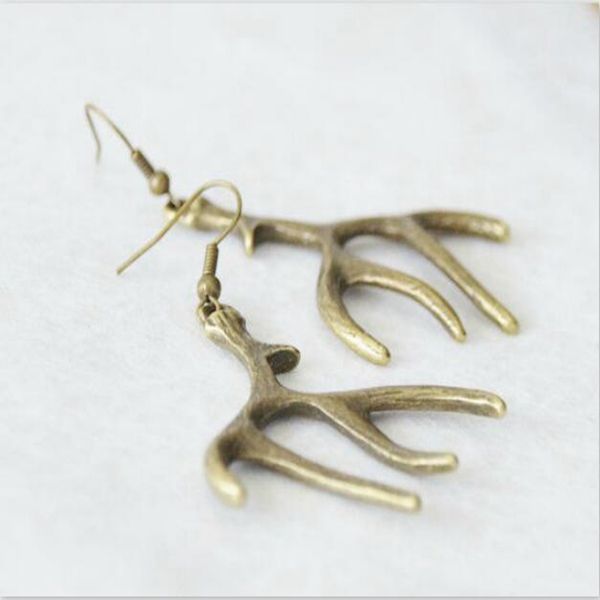 

2019 горячая мода серьги бронзового тона ретро винтаж серьги bijoux oorbellen голова оленя рога серьги мужчины и женщины ювелирные изделия, Golden