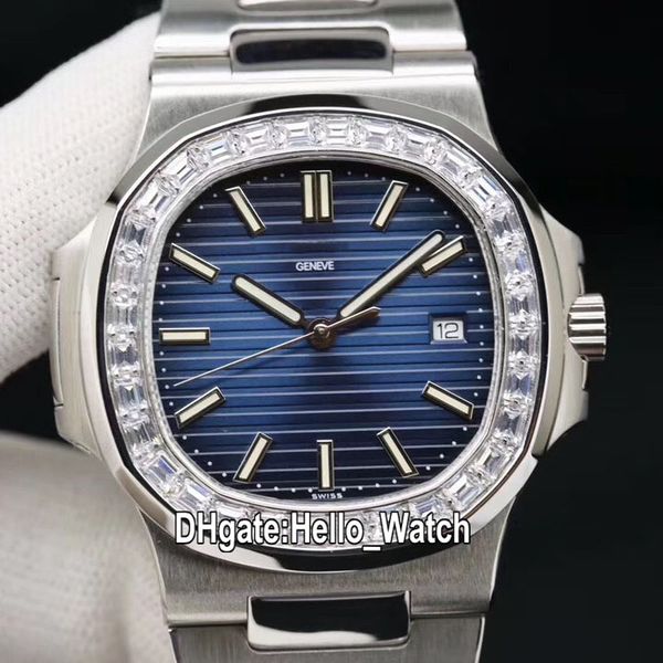 

version sport nautilus 5713/1g-010 5713/1 cal.324 automatic mens watch blue texture dial square diamond bezel stainless steel bracelet, Slivery;brown
