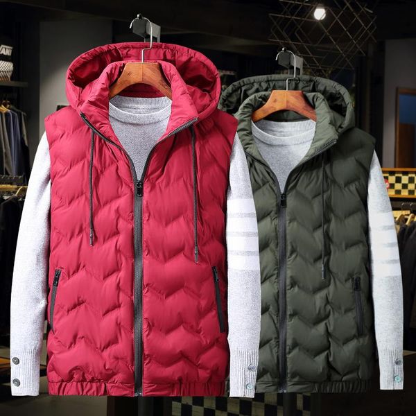 

men plus size 8xl 7xl 6xl mens winter hooded vest parka thick cotton men sleeveless outwear warm jackets coat waistcoat army, Black;white