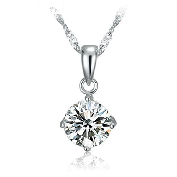 

simple round diamond pendant necklace s925 silver jewellry for women 45cm chain