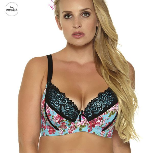 

958 underwear lace push up printing female lingerie plus size 30-46 c dd ddd e f ff g drop shipping, Red;black