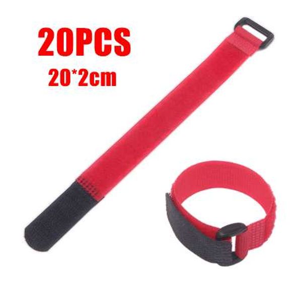 Mayitr 20 Stück 20 cm rotes selbstklebendes Nylon-Befestigungsband, wiederverwendbar, Hakenschlaufe, Kabelbinder, Kabel-Organizer