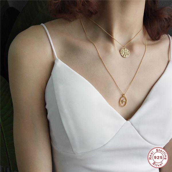 

roxi virgin constellation chokers necklaces 925 sterling sliver baroque coin disc pendant choker necklace gold chain necklace, Silver