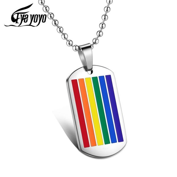 

eyeyoyo 6 color epoxy colored titanium steel pendant rainbow male female necklace, Silver