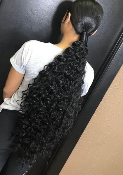 Cabelo humano longo do rabo de cavalo de 140g com o grampo do drawstring no penteado preto do cabelo do rabo de cavalo do cabelo fácil fácil com extensão do cabelo humano dos pentes