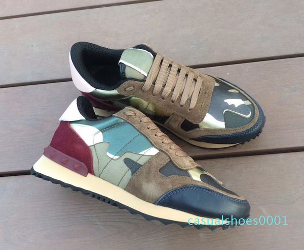 

2019 stud rockrunner camouflage trainers designer shoes mesh real leather combo rock runner sneakers for men women rubber sole with box c01, Black