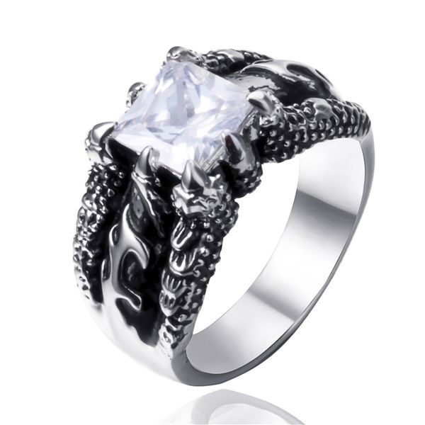 

punk rock rings stainless steel mens biker rings vintage gothic jewelry dragon claw ring for men, Silver