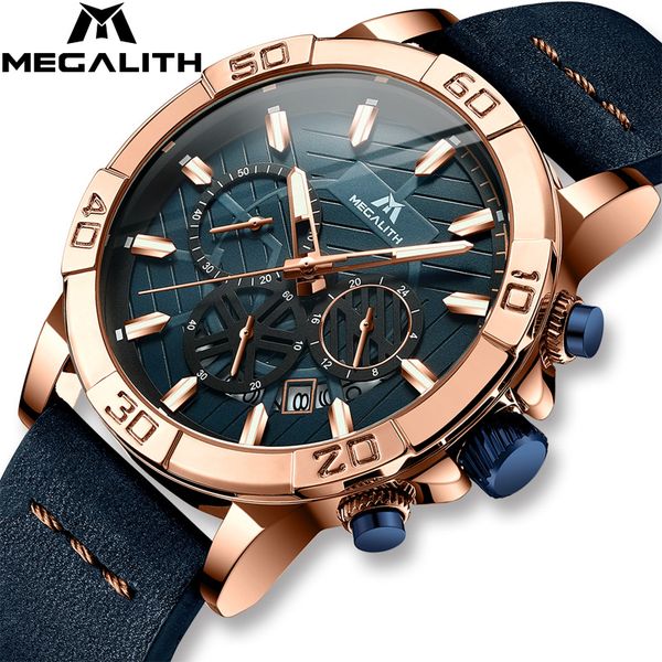 

megalith brand watches mens chronograph sport waterproof casual clocks for mans fashion wrist watches men montre homme 8086, Slivery;brown