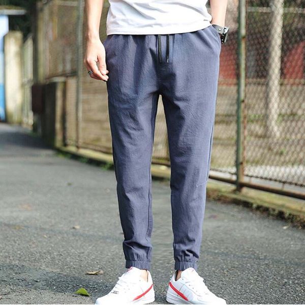 

простые брюки мужчины повседневные брюки чинос бегунов slim fit человек брюки чинос с эластичной манжетой одежда лето осень лето мужчины лей, Black