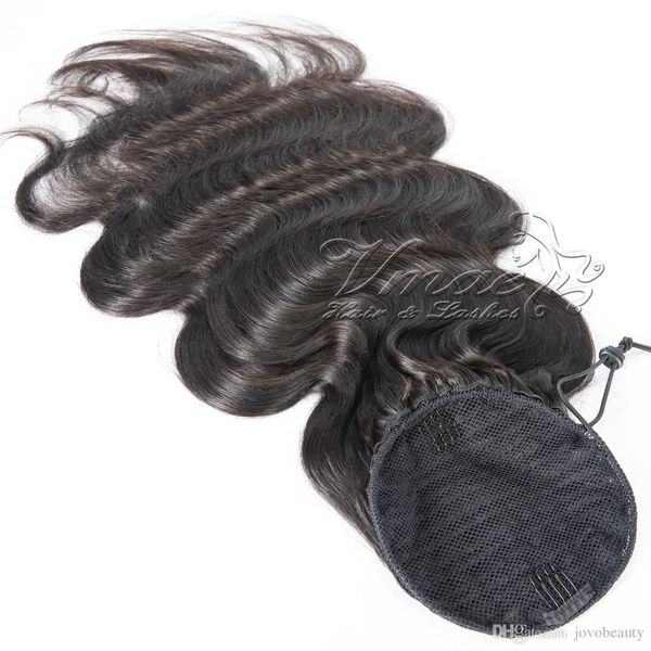 Brazilian Natural Black Virgin Drawstring Ponytail Horsetail 14 To
