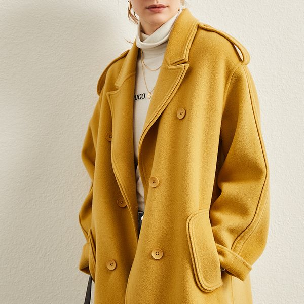 

in the fall and winter of 2019 new high-end double coat female loose long money zero cashmere cloth trench coat, Black