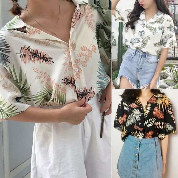 

women summer chiffon loose baggy exercise floral button turn-down collar sport shirts, Black;blue