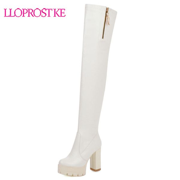 

lloprost ke ladies 2020 round toe ultra high waterproof platform zipper thigh high boots woman shoes winter women boots h601, Black