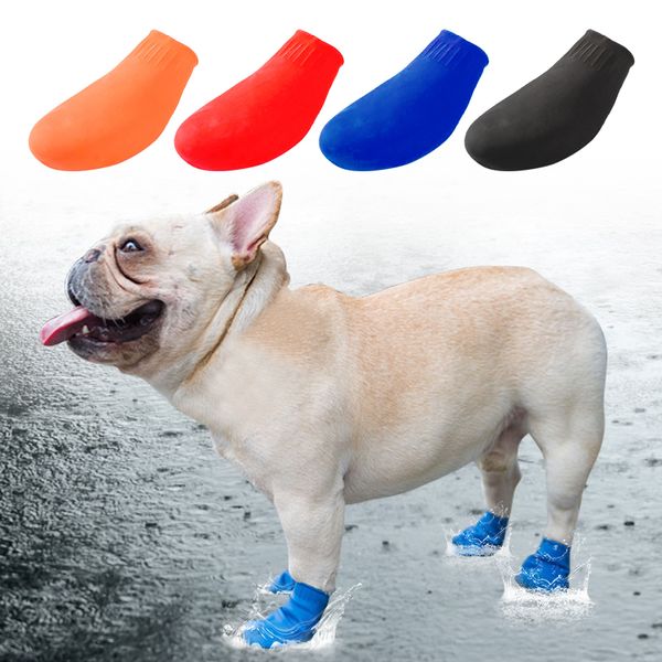 

4 pcs waterproof dog shoes pets boots socks for small dogs cats non slip rubber rain dog shoes socks for outdoor candy colors