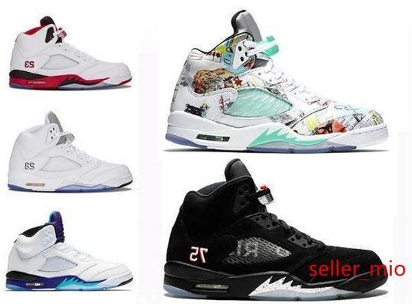 

2019 fresh prince 5 wings 5s psg black men basketball shoes paris laney oreo silver og white grape space jam mens jumpman sneakers