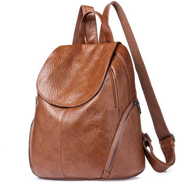 

woman large capacity solid organizer backpack travel shoulder bag waterproof rucksack practical pu leather school bag