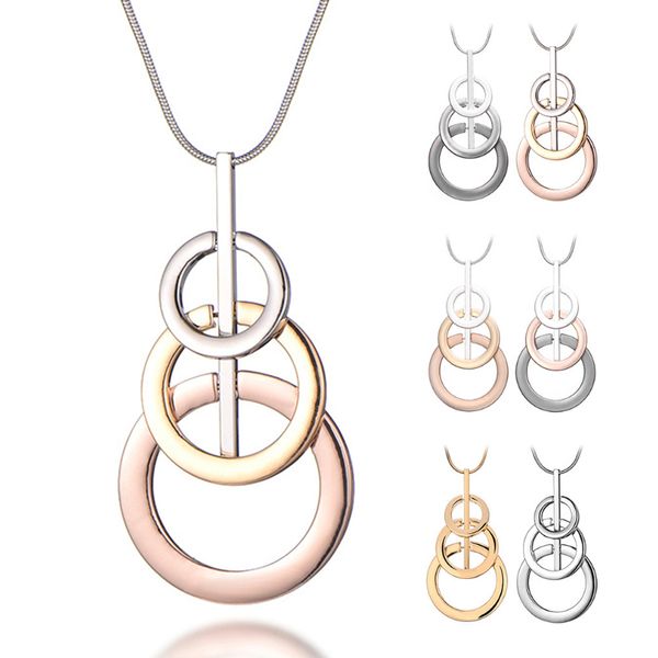 

for women gifts adjustable pendant necklace 3 circles pendant necklace mix colour long sweater chain maxi necklaces jewelry 1pc, Silver