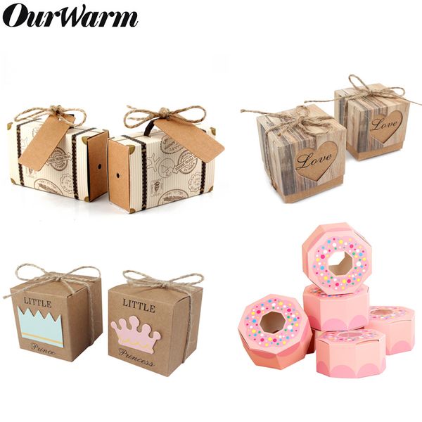 

ourwarm 10pcs wedding favors paper gift box travel suitcase candy bags with kraft tag for guest baby shower birthday decorations