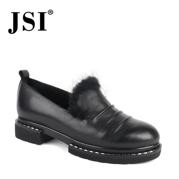 

jsi women shoes solid round toe slip-on sheepskin metal decoration ladies shoes shallow winter flats basic women flats jc224, Black