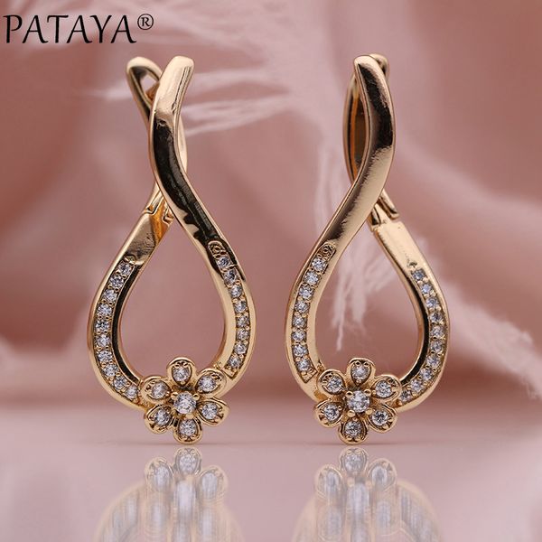 

pataya new unique flower dangle earrings 585 rose gold women party fashion jewelry micro-wax inlay natural zircon long earrings, Silver