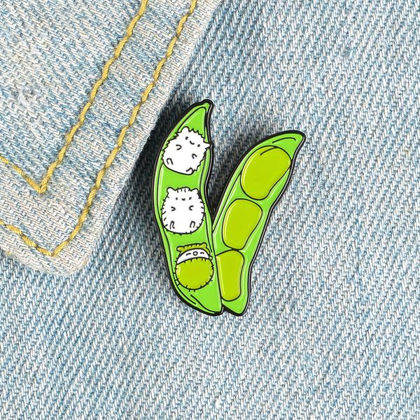 Pea pinos de desenho animado de ervilha broches para mulheres fofas gatinhos brancos pinos de esmalte verde vegetal lapela pino de camisa de camisa de camisa jóias de joias de garotas presentes