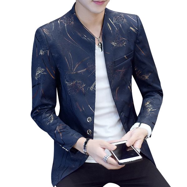 

spring new men's self-cultivation small suit fashion trend youth stand-collar jacket, White;black