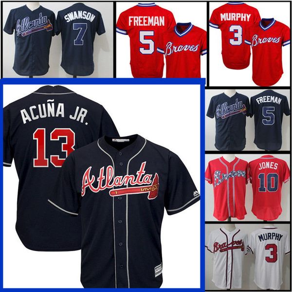 

Atlanta Mens Braves 13 Ronald Acuña Jr. 10 Chipper Jones 5 Freddie Freeman Jersey stitched Logos Baseball Jerseys Free hggh